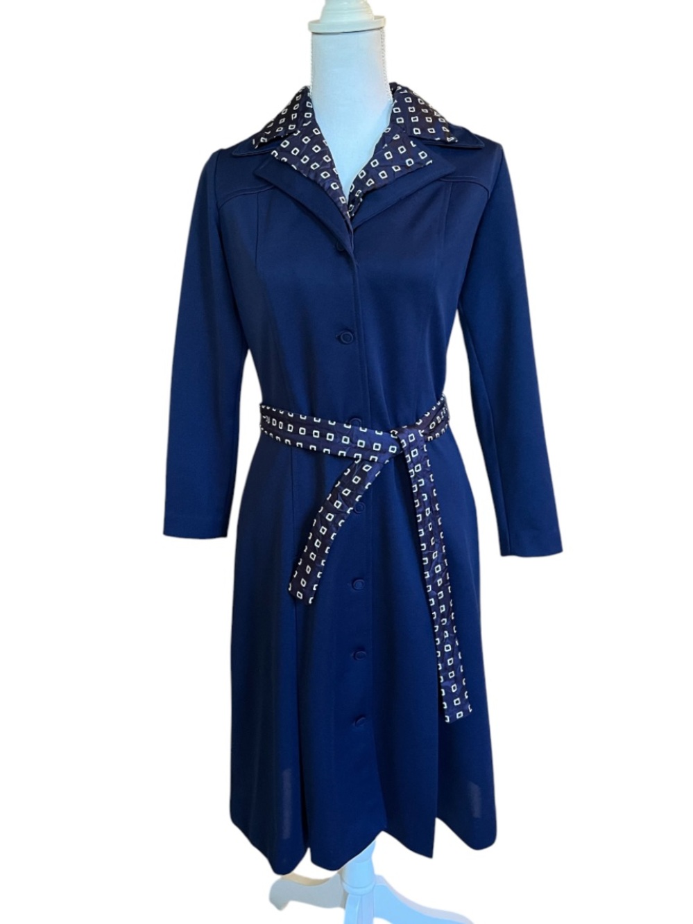 Vintage Handmade Navy Button Up Jacket With Removable Contrast Collar and Belt